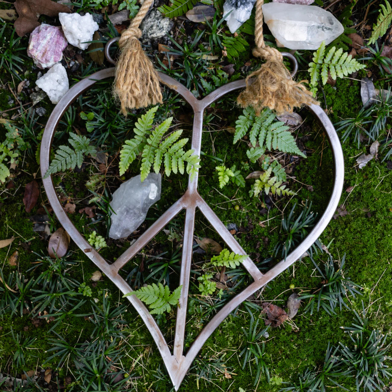 Small Hanging Metal & Jute Heart Peace Sign