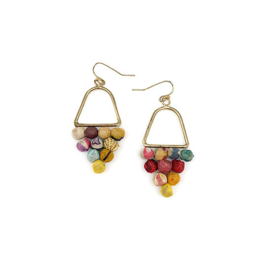 Aasha Cluster Triangle Kantha Handcrafted Earrings
