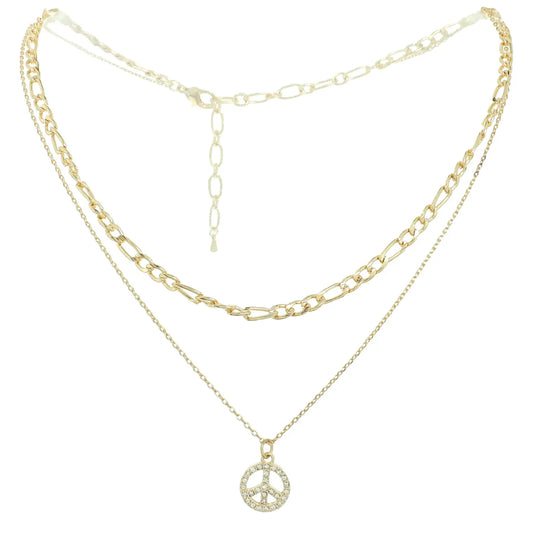 Peace Charm Layered Chain Necklace