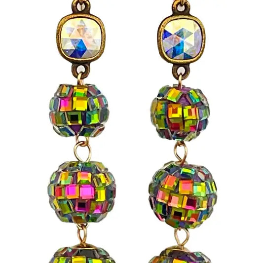 Austrian Crystal Multi-Color Disco Ball Earrings