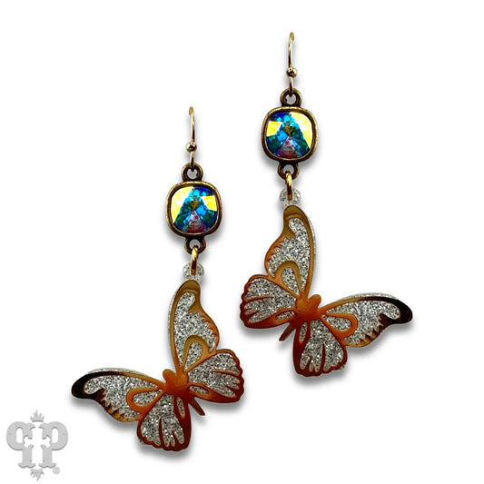 Austrian Crystal Glitter Acrylic Butterfly Earrings