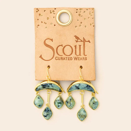 Stone Crescent Drop Earring - African Turquoise/Gold