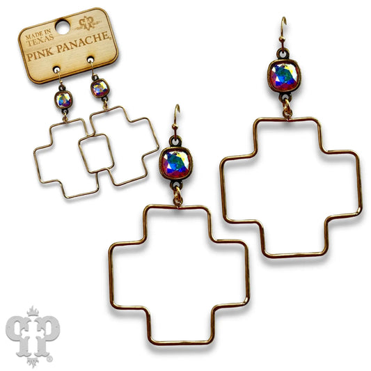 AB Crystal & Cross Dangle Earrings