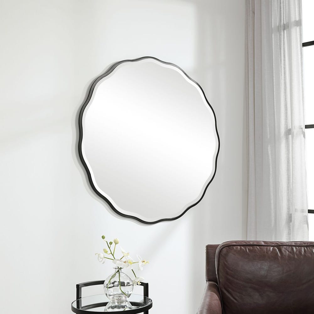 Black Aneta Round Mirror