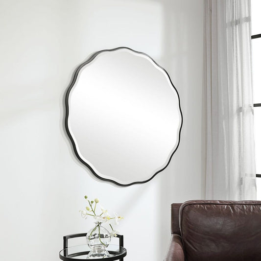 Black Aneta Round Mirror