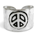 Silver Plated Adjustable Peace Sign Cuff Ring