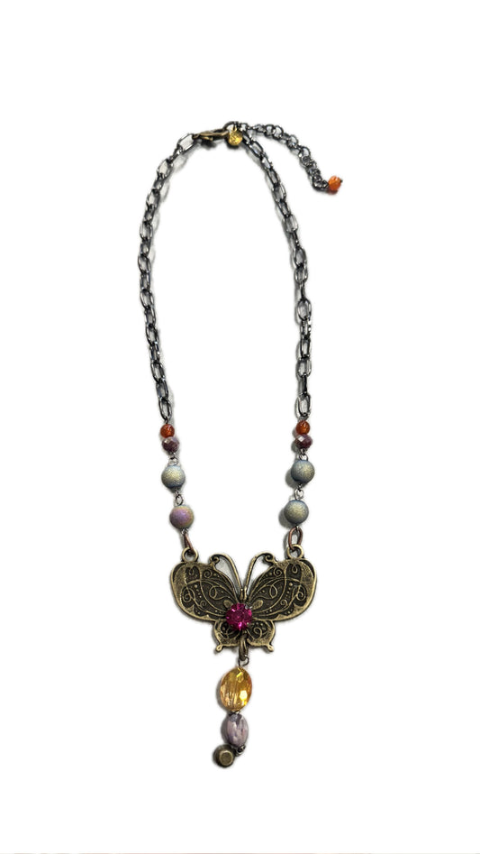 Chain Link Butterfly Crystal Necklaces
