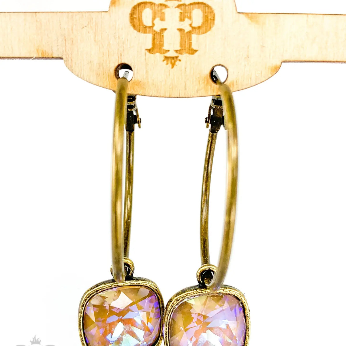 Square Austrian Crystal Hoop Earrings