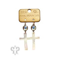 White Dangle Cross Earrings