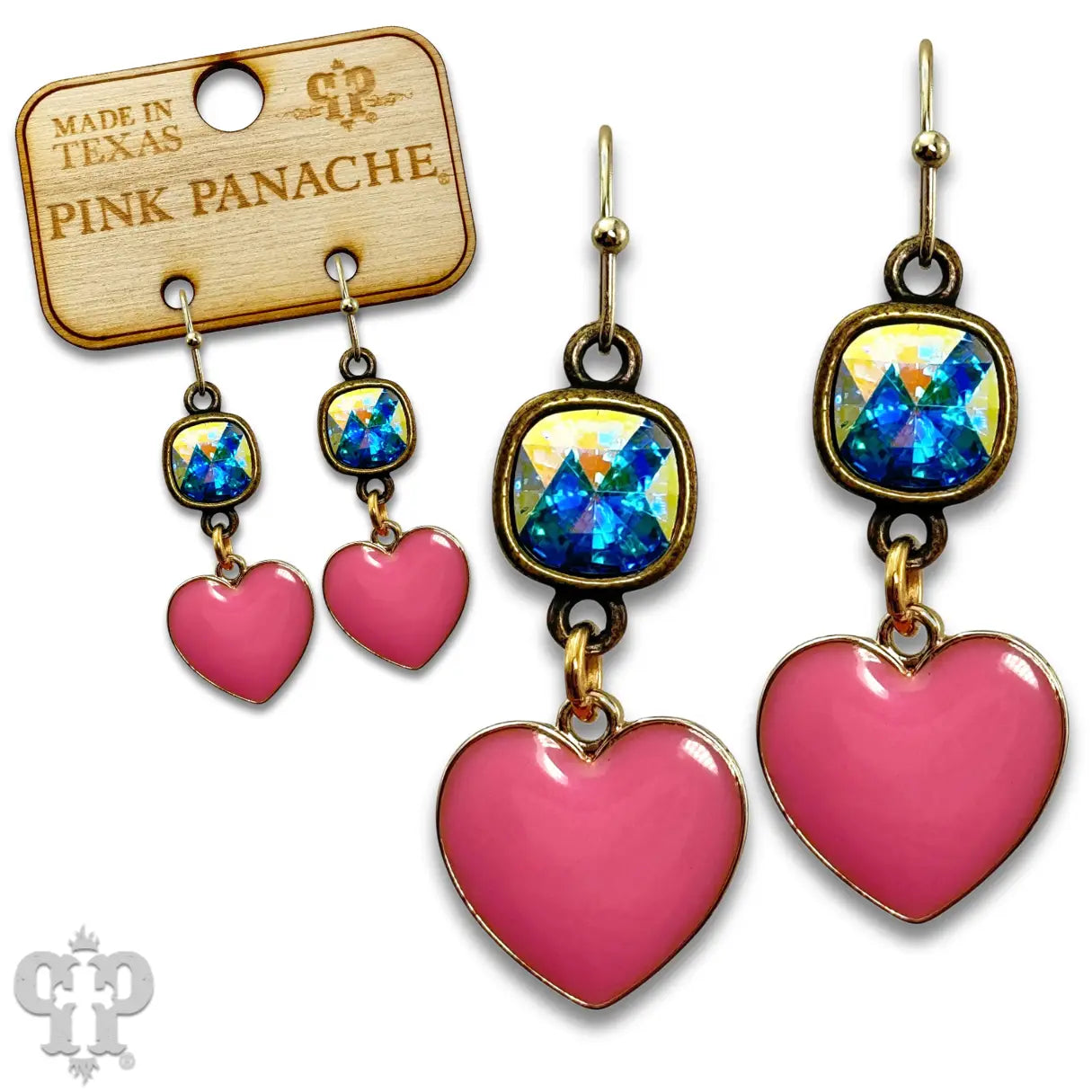 Tiny Enamel Heart Earrings with Austrian Crystal