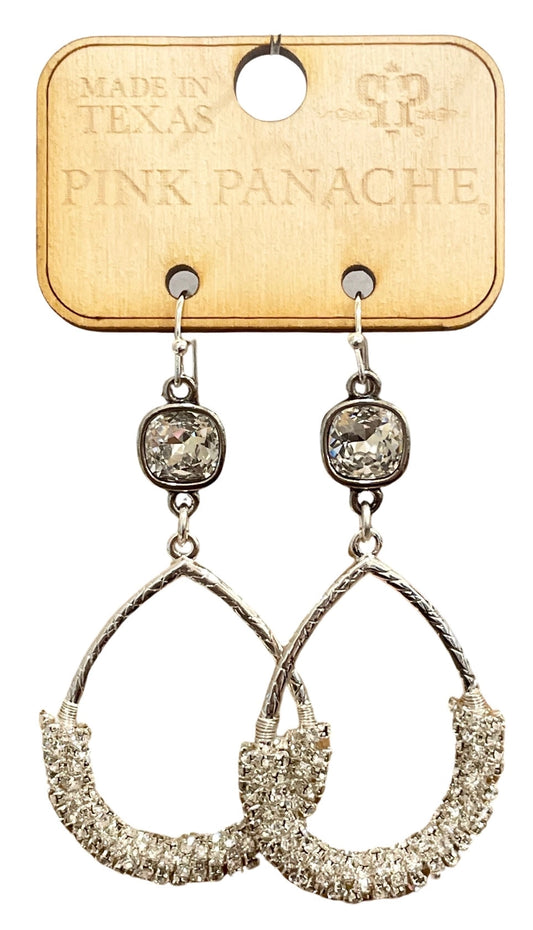 Silver Tone and Rhinestone Wrapped Teardrop Earring