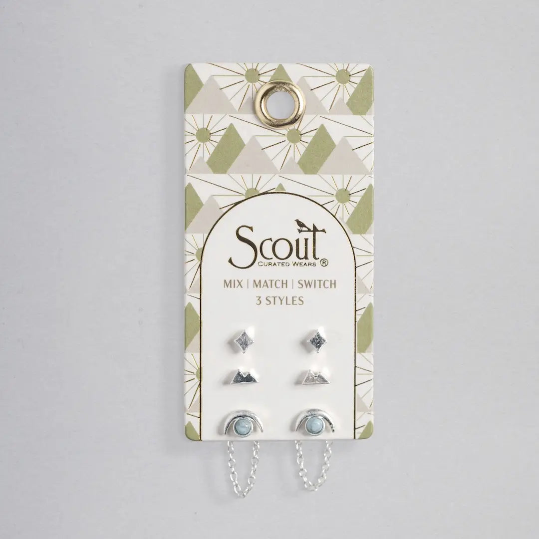 Mountain/Blue Howlite/Silver Stud Trio Ear Jacket Set