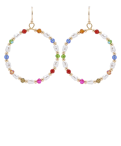 Bead Pearl & Glass Circle Earrings