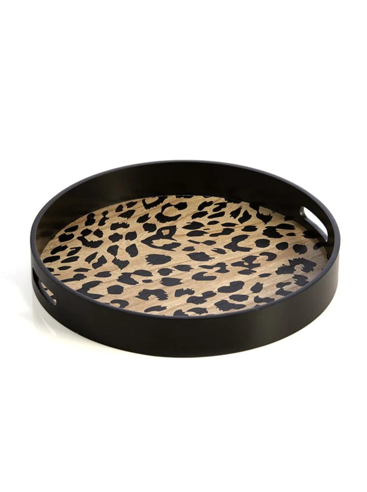 Black Leopard Round Tray