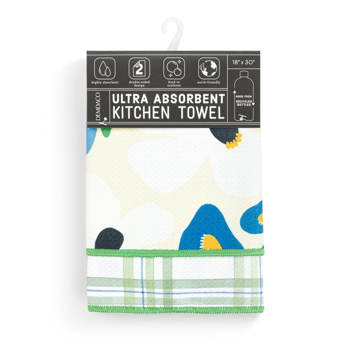 Floral Green Plaid Reversible Absorbent Towel
