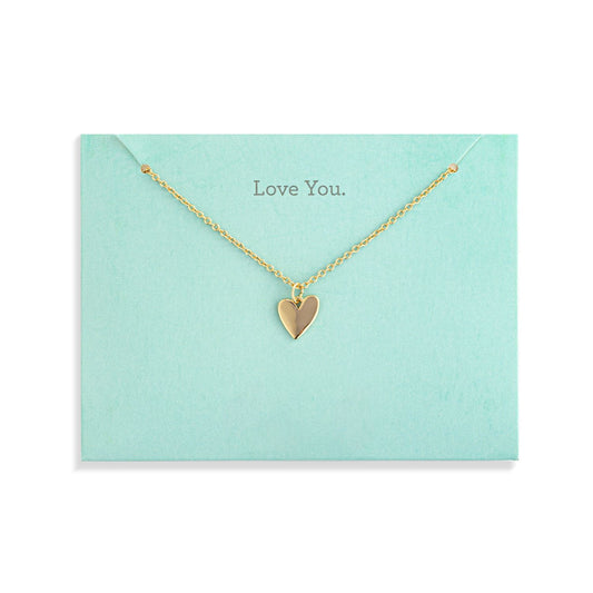 Love You Floral Card And Gold Heart Necklace