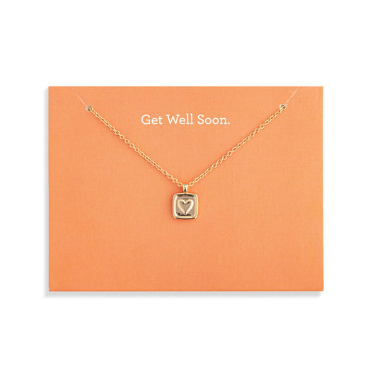 Get Well Soon Floral Card And Gold Heart Necklace
