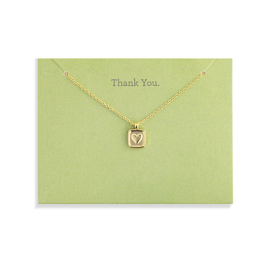 Thank You Floral Card And Gold Heart Necklace
