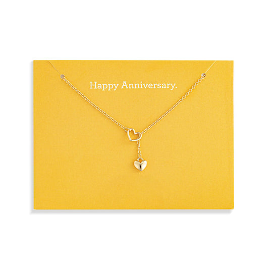 Happy Anniversary Floral Card And Gold Heart Necklace