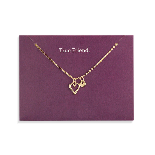 True Friend Floral Card And Gold Heart Necklace