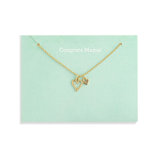 Congrats Mama Floral Card And Gold Heart Necklace