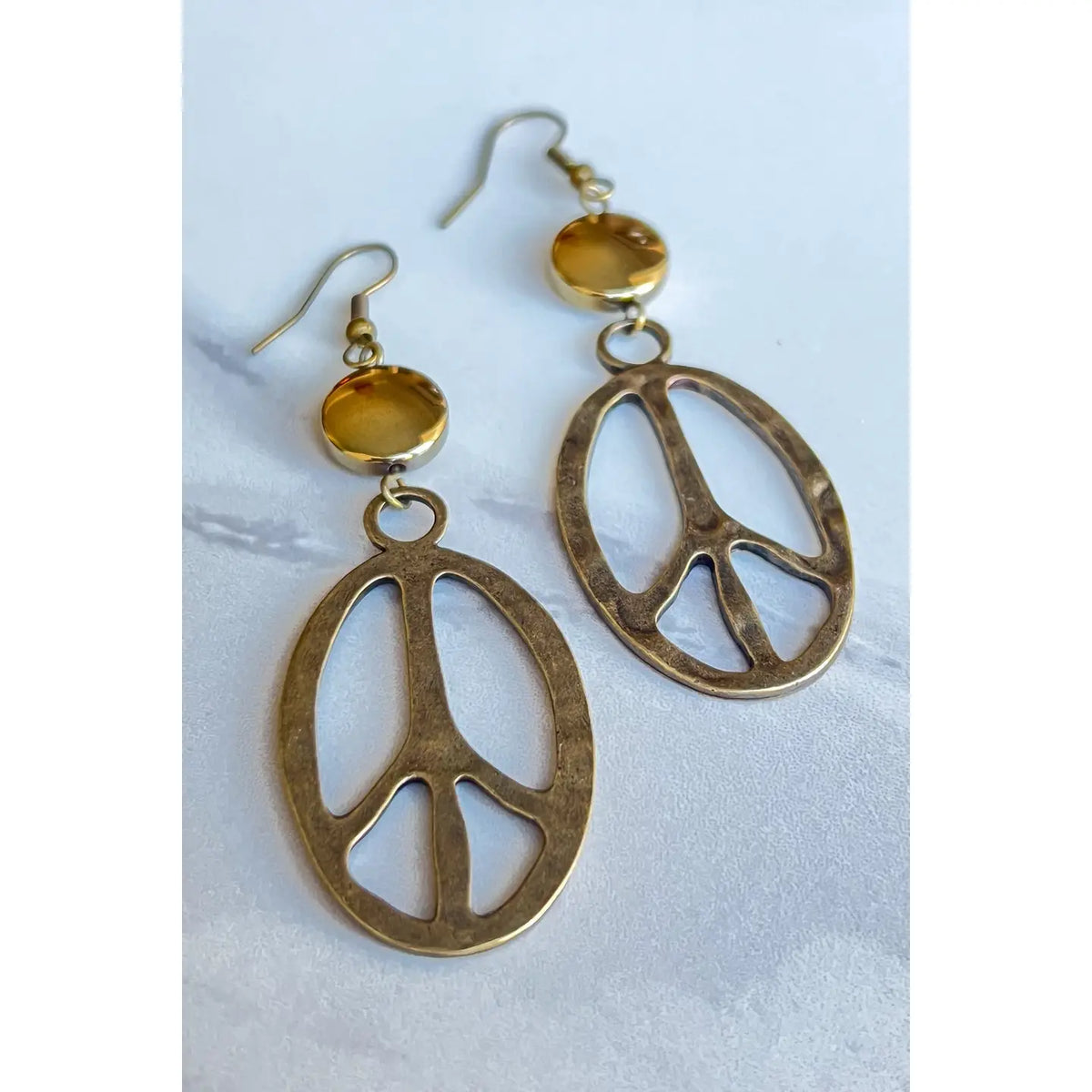 Bronze Metal Peace Sign Earrings