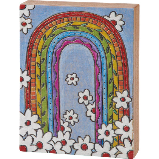 Rainbow And Flowers Block Sign