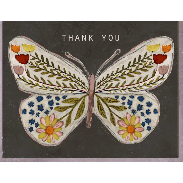 Butterfly Flowers Thank You Greeting Card