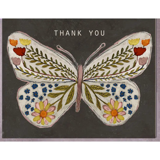 Butterfly Flowers Thank You Greeting Card