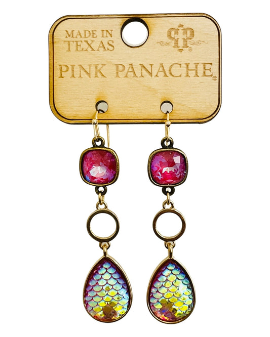 Gold Circle & Mermaid Teardrop Earrings