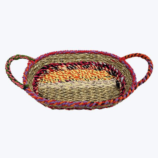 Oval Kantha Basket Tray with Handles
