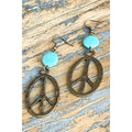 Turquoise Bead & Peace Sign Earrings