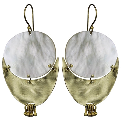 Mother of Pearl & Brass Oval Earrings