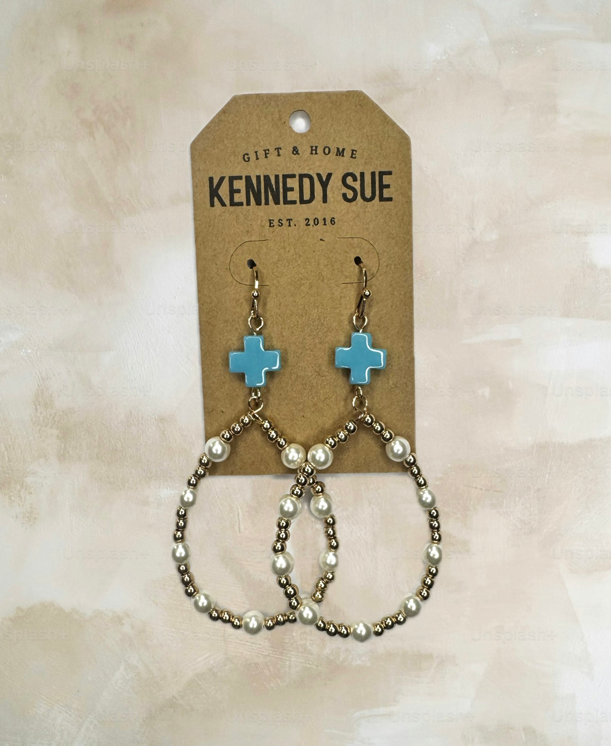 Acrylic Cross & Pearl Teardrop Earrings