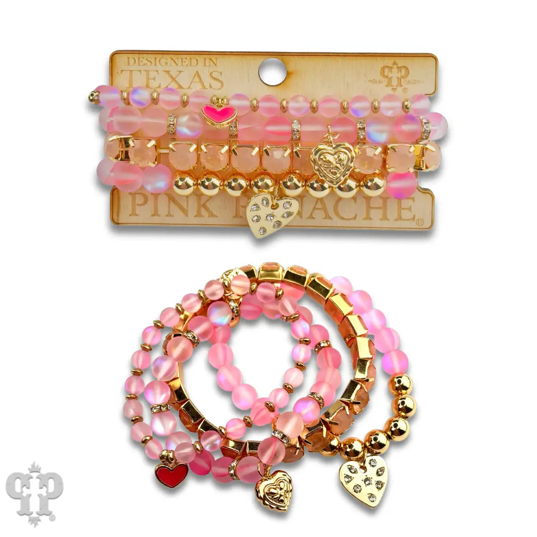 Mixed Bead Heart Charm Bracelet