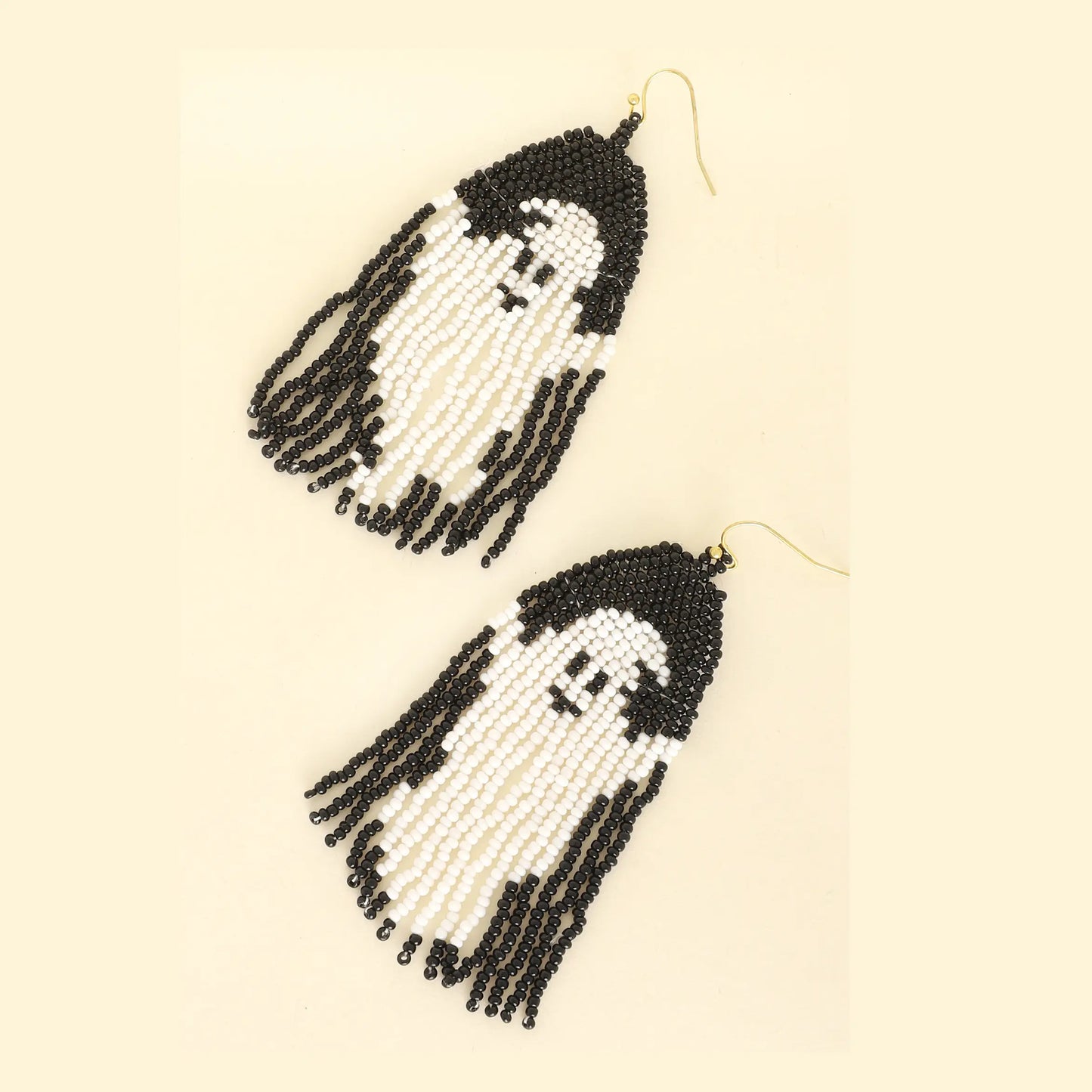 Ghost Seed Bead Fringe Earrings