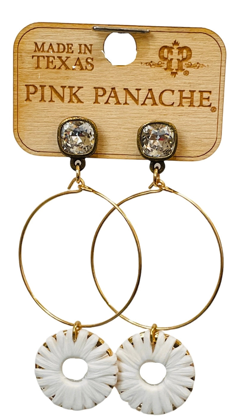 White Raffia Charm Austrian Crystal Earrings