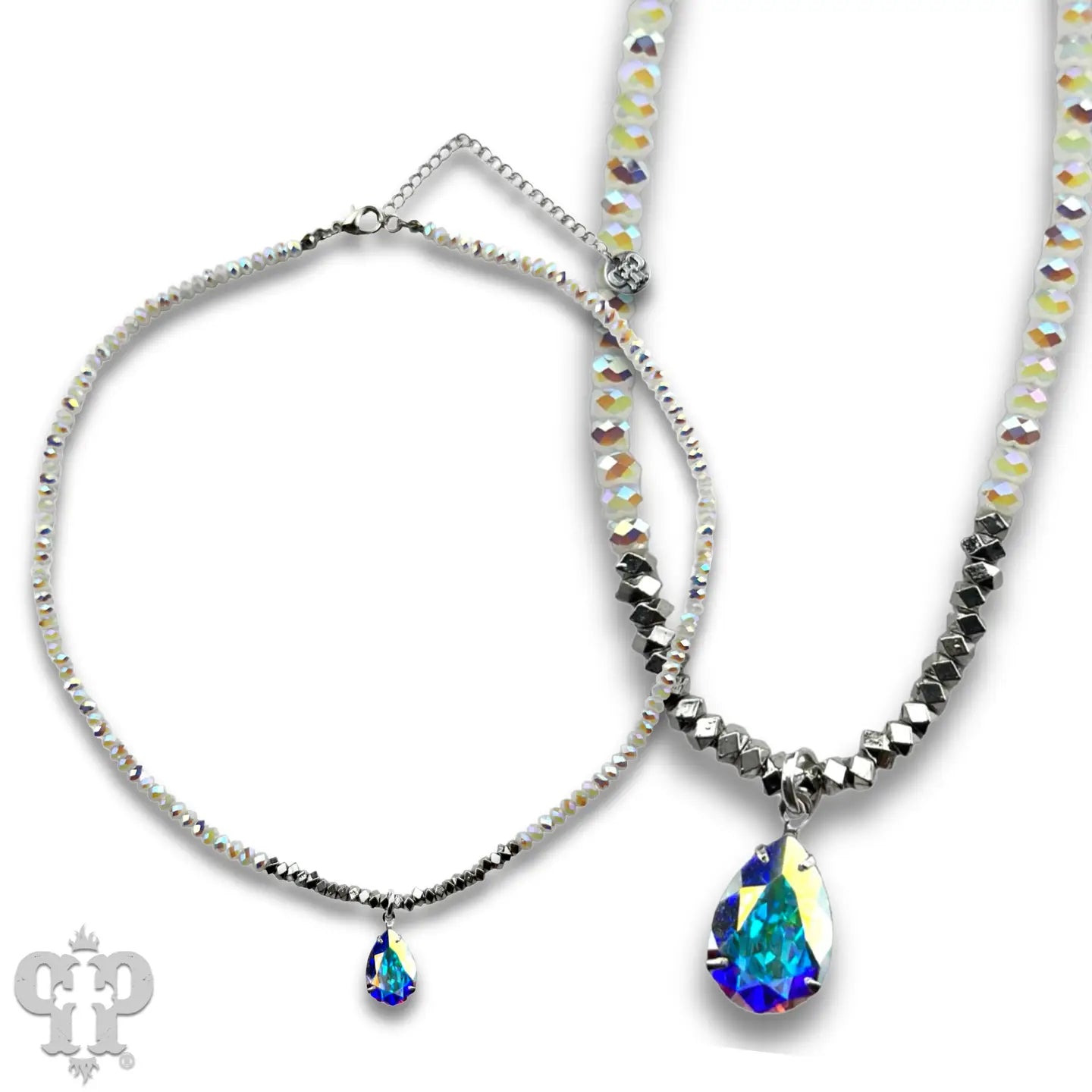 Faceted Bead Necklace with Austrian Crystal Teardrop