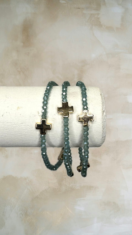 Gold Cross Bead Bracelet Set