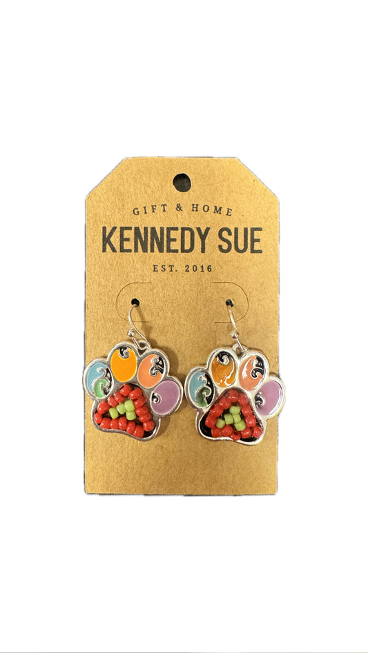 Multi Color Paw Print Earrings