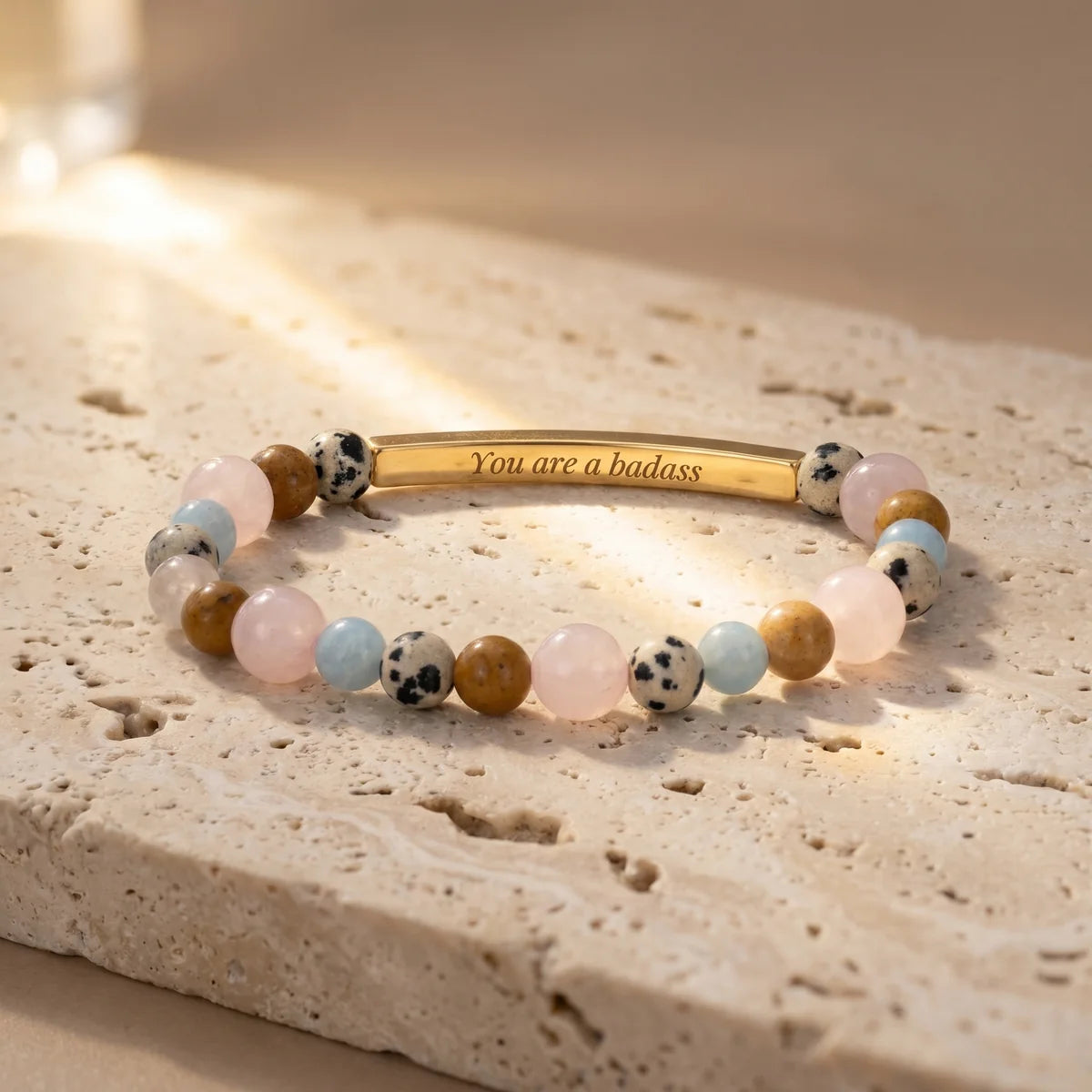 Secret Message "Badass" Stone Bracelet