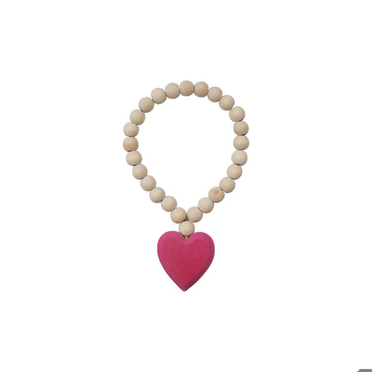 Heart Charm Wood Bead Garland Hanger