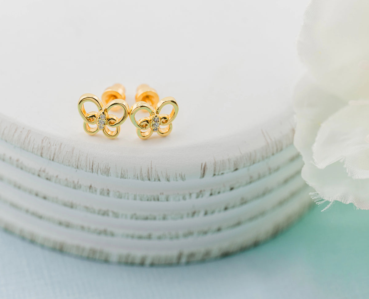Children's Gold Screw-Back Butterfly Earrings