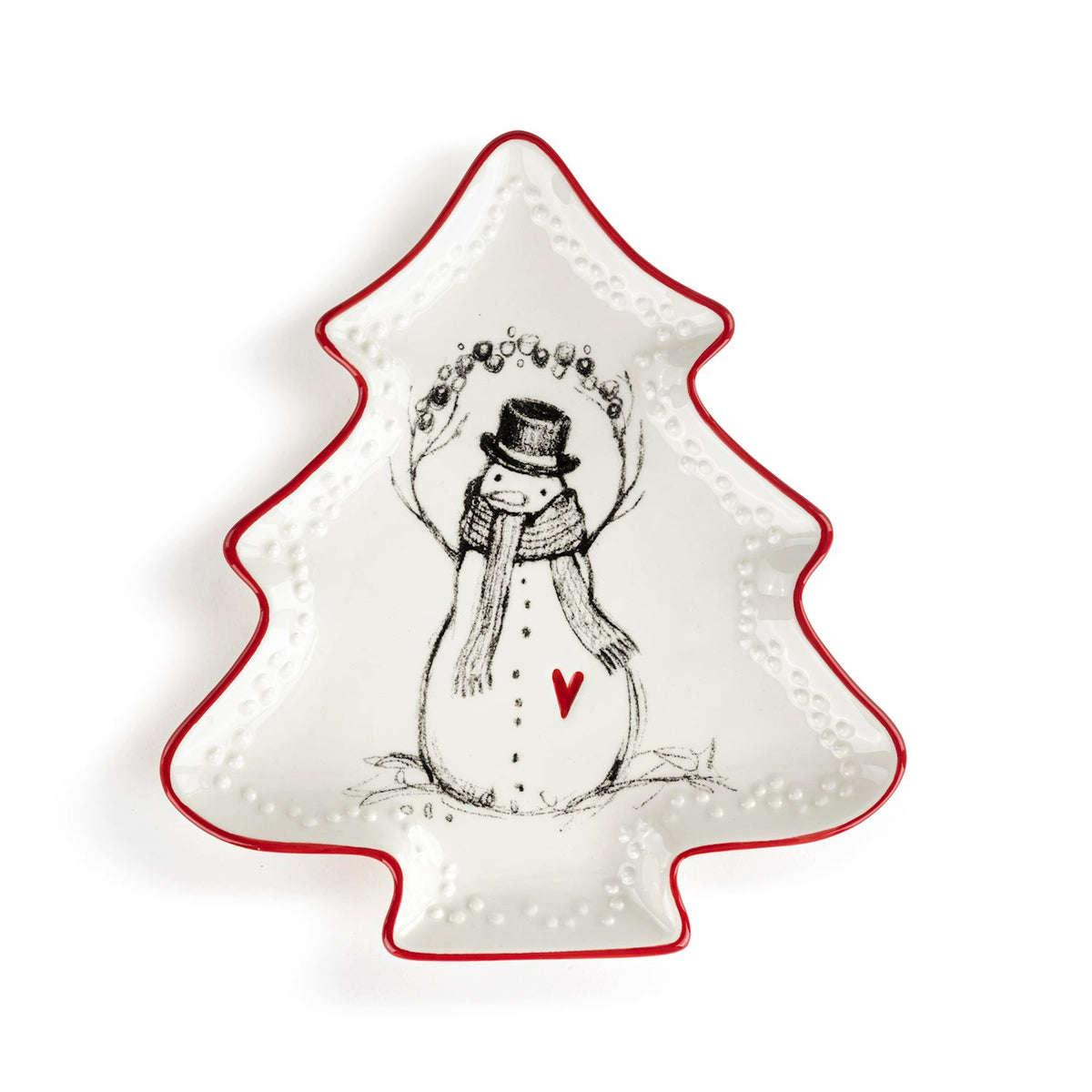 Snowman Red Heart Tree Shaped Dish