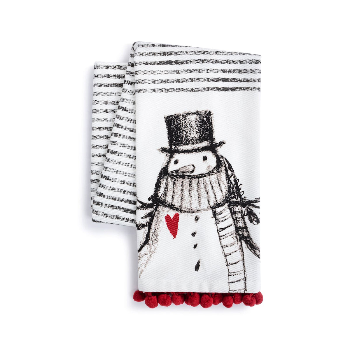 Snowman Red Heart Tea Towel