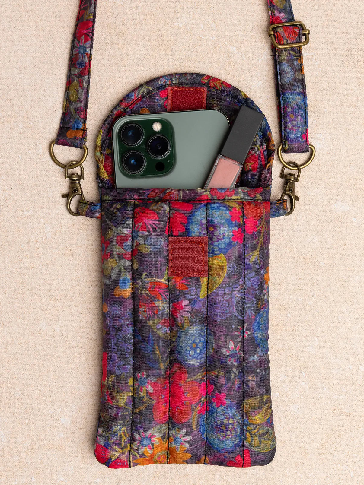 Puffy Phone Pouch - Dark Floral Garden