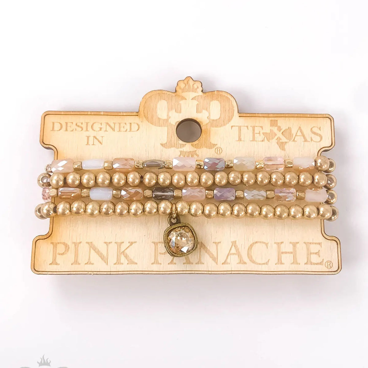 Gold and Tube Bead Bracelet Set with Austrian Crystal