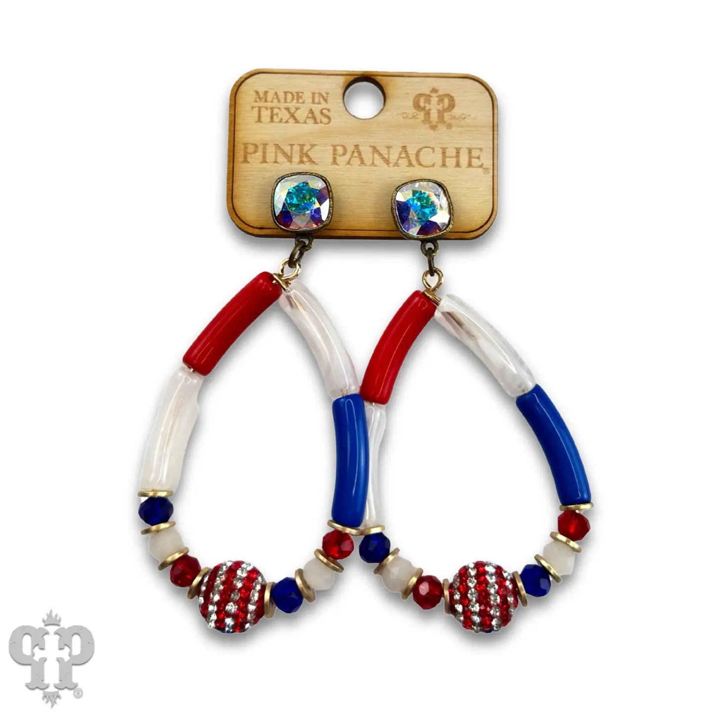 Tube Bead Patriotic Teardrop Earrings