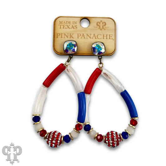 Tube Bead Patriotic Teardrop Earrings