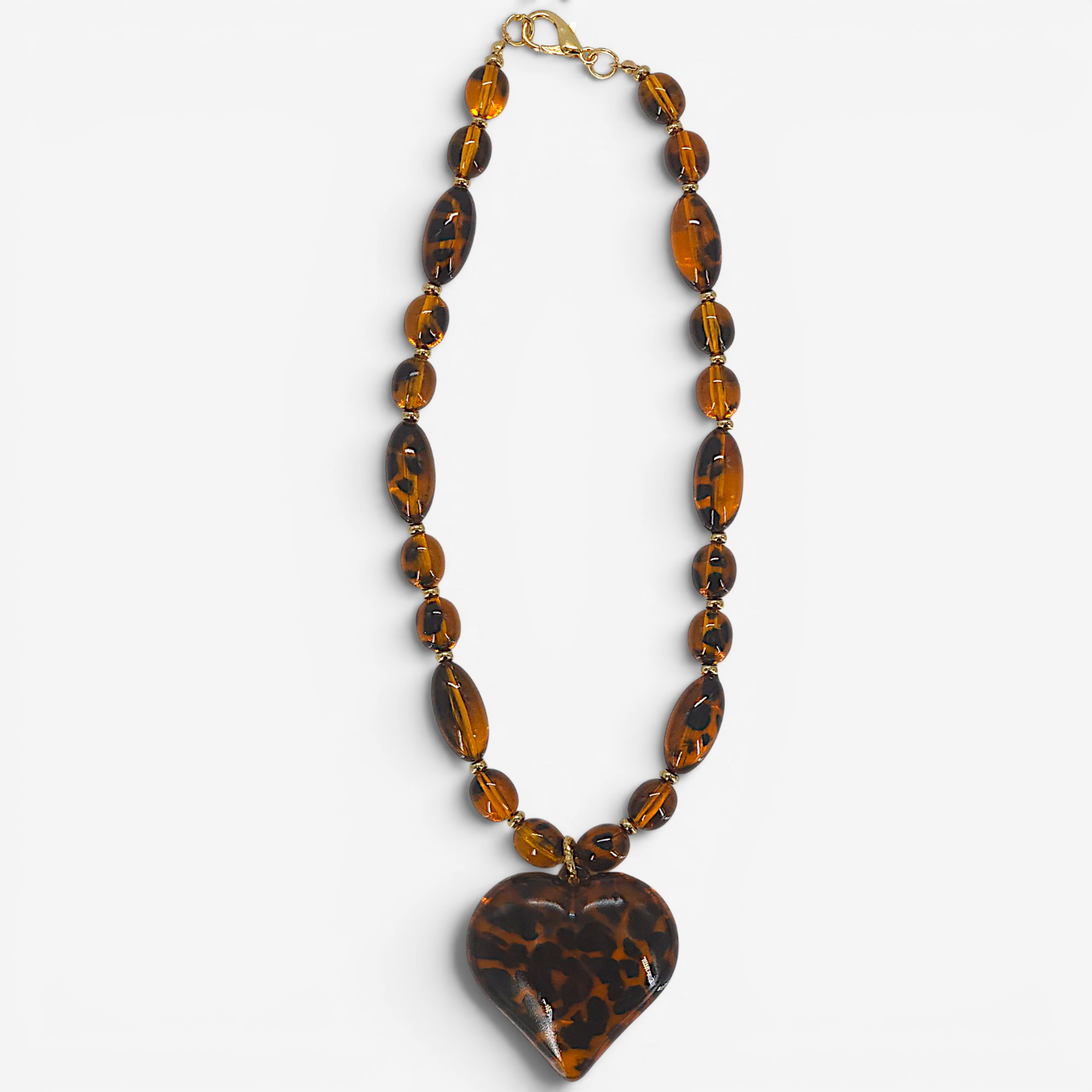 Chunky Tortoise Bead Heart Necklace